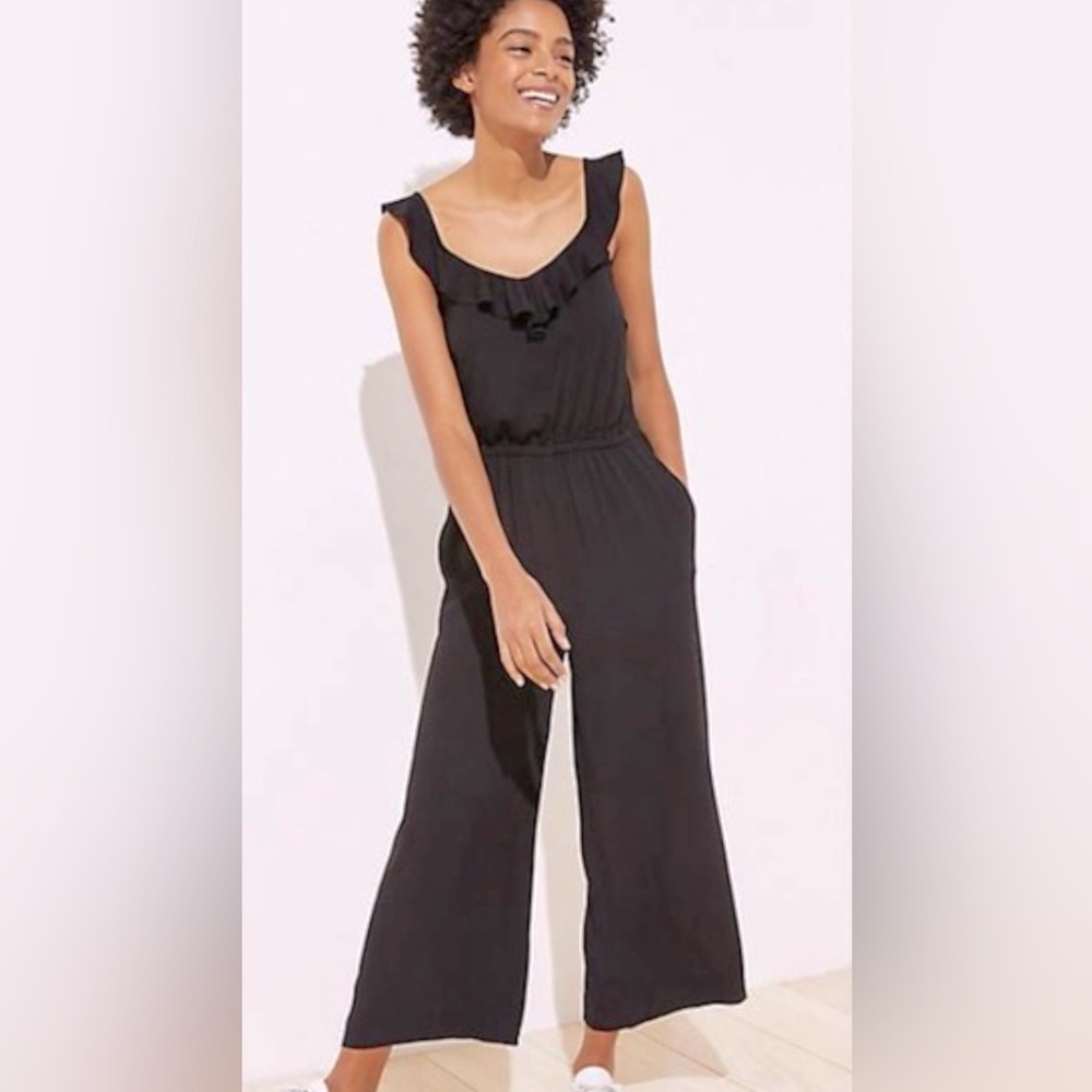 LOFT Size 22 Black Ruffle Romper Jumpsuit